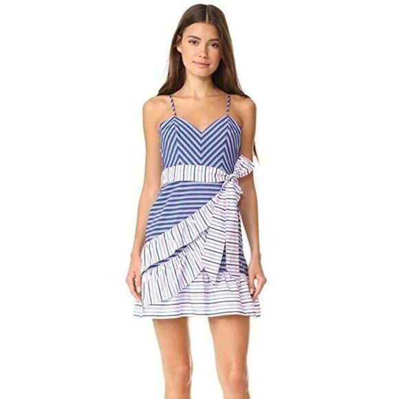 NWT PARKER Sz 8 BROOKLYN RUFFLED STRIPED MINI DRESS In MULTI STRIPE $268 - Picture 1 of 9